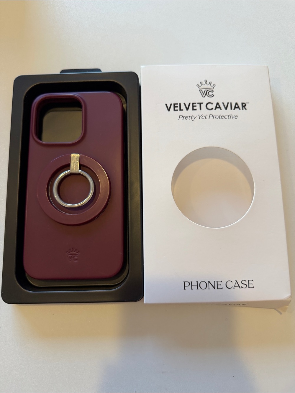iPhone 13 Pro Velvet Caviar Plum Phone Case with Silver Ring Stand